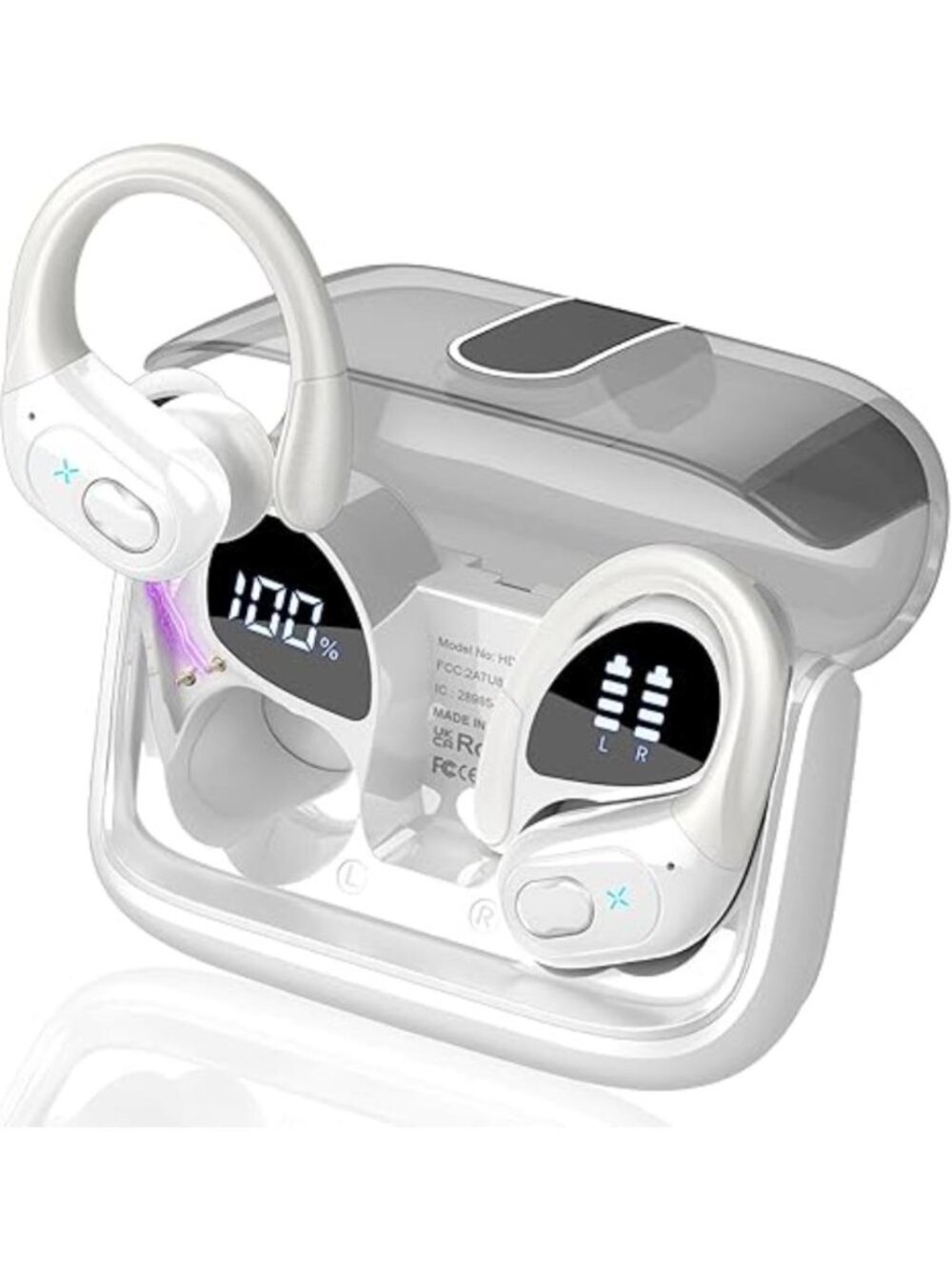 White Wireless Earbuds Bluetooth Headphone Sport with Ear hooks Workout